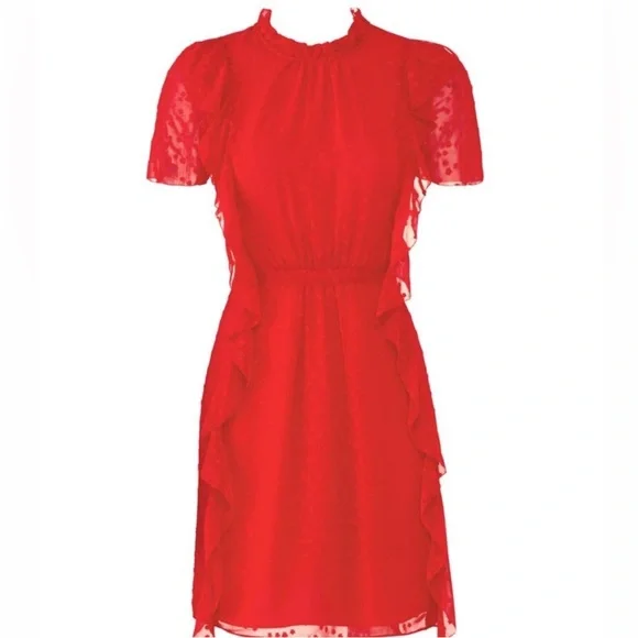 Monique Lhuillier Red High Neck Mini Dress - Picture 2 of 12